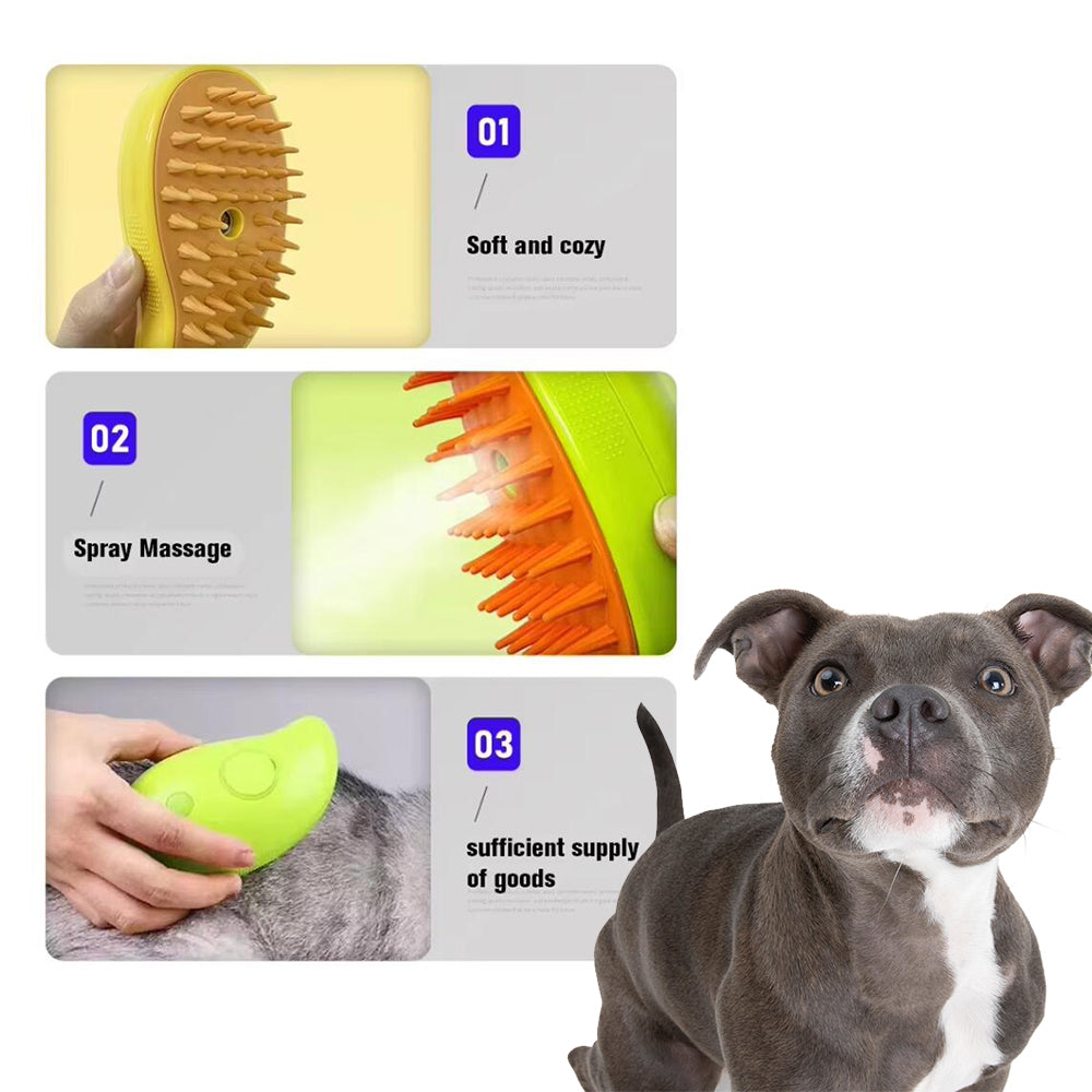 Hund- og Kattebørste 3-i-1 m/Sprayfunktion & Massage