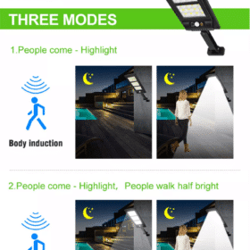 LED Gadelampe m/PIR (infrarød bevægelsessensor) til væg - solcelledrevet, fjernbetjent gadelys