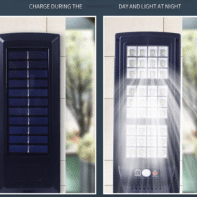 LED Gadelampe m/PIR (infrarød bevægelsessensor) til væg - solcelledrevet, fjernbetjent gadelys
