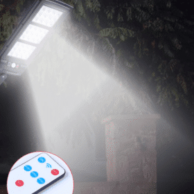 LED Gadelampe m/PIR (infrarød bevægelsessensor) til væg - solcelledrevet, fjernbetjent gadelys