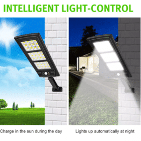 LED Gadelampe m/PIR (infrarød bevægelsessensor) til væg - solcelledrevet, fjernbetjent gadelys