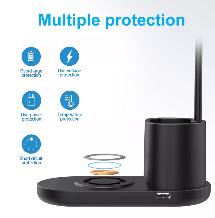 LED-Bordlampe m/lysdæmper & trådløs oplader til smartphones (3-i-1)