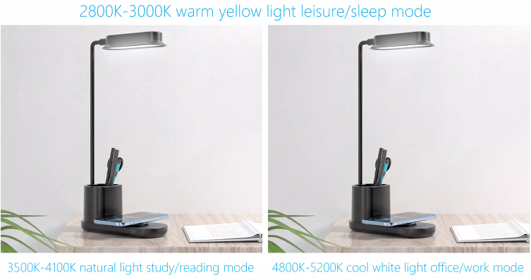 LED-Bordlampe m/lysdæmper & trådløs oplader til smartphones (3-i-1)