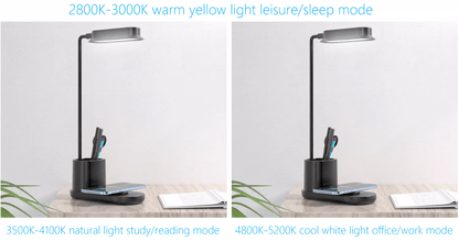 LED-Bordlampe m/lysdæmper & trådløs oplader til smartphones (3-i-1)