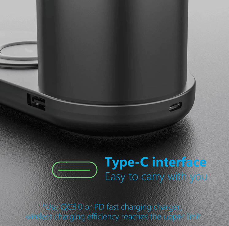 LED-Bordlampe m/lysdæmper & trådløs oplader til smartphones (3-i-1)