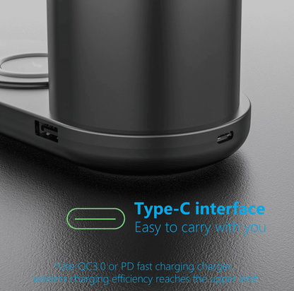 LED-Bordlampe m/lysdæmper & trådløs oplader til smartphones (3-i-1)