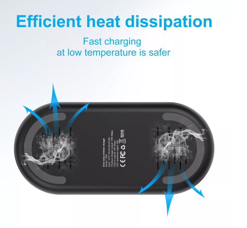 LED-Bordlampe m/lysdæmper & trådløs oplader til smartphones (3-i-1)