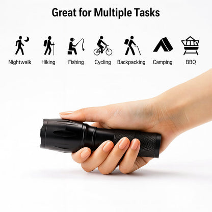 Taclight LED zoom lommelygte (vandtæt og stødsikker) m/5 funktioner