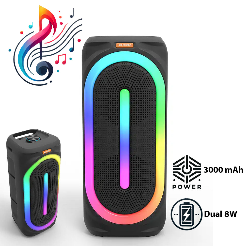 Soundbox højtaler med bluetooth, RGB-lys, FM-radio og mikrofon (56 x 24 cm.)