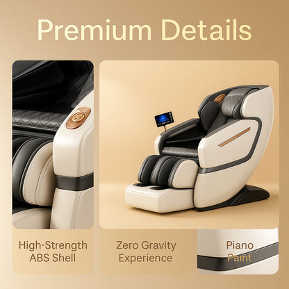 Massagestol 4D Luksus Pro+ med SL-teknologi, Varmeterapi, Stemme Kontrol & Touchskærm - Model M5 hvid
