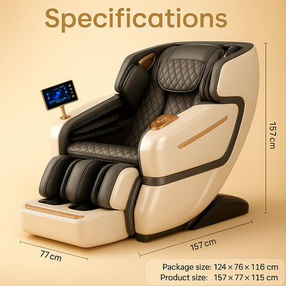 Massagestol 4D Luksus Pro+ med SL-teknologi, Varmeterapi, Stemme Kontrol & Touchskærm - Model M5 hvid