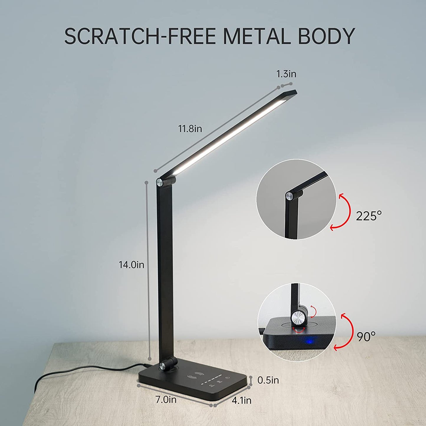 LED-bordlampe/foldelampe m. trådløs oplader, 5 farver og touch