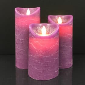 LED blok stearinlys - RUSTIK - 3 stk. - 10/12,5/15 cm - m/3D flamme - (flere farver)