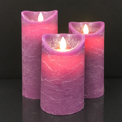 LED blok stearinlys - RUSTIK - 3 stk. - 10/12,5/15 cm - m/3D flamme - (flere farver)