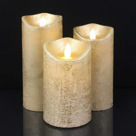 LED blok stearinlys - RUSTIK - 3 stk. - 10/12,5/15 cm - m/3D flamme - (flere farver)