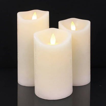 LED blok stearinlys - RUSTIK - 3 stk. - 10/12,5/15 cm - m/3D flamme - (flere farver)