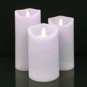 LED blok stearinlys - RUSTIK - 3 stk. - 10/12,5/15 cm - m/3D flamme - (flere farver)