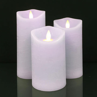 LED blok stearinlys - RUSTIK - 3 stk. - 10/12,5/15 cm - m/3D flamme - (flere farver)