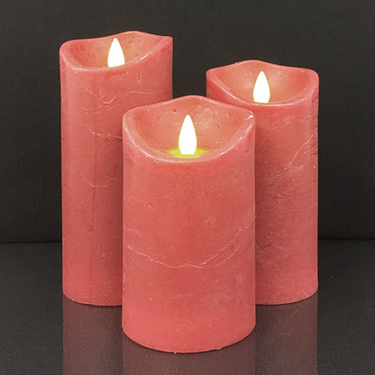 LED blok stearinlys - RUSTIK - 3 stk. - 10/12,5/15 cm - m/3D flamme - (flere farver)