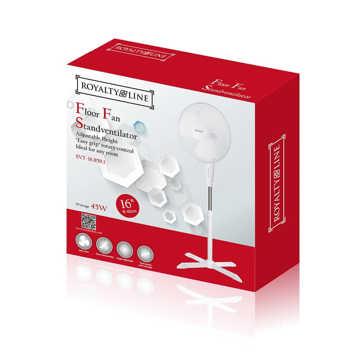 Gulvventilator fra Royalty Line m/fod 16" (40 cm) oscillerende funktion