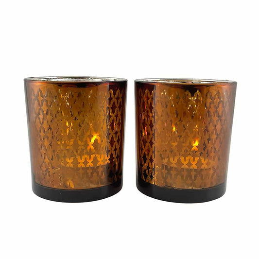 Fyrfadsstager i glas (2 stk.) kobber/sort fra SIA Home Fashion