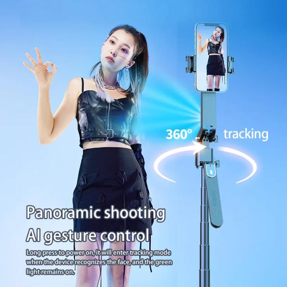 Selfiestick med Intelligent Ansigtssporing og AI Gestusstyring inkl. lys