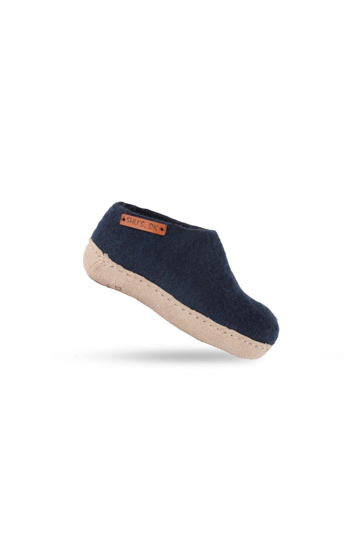 Uldhjemmesko Børn (100% ren uld) - Model Blå m/sål i skind - Dansk Design fra SHUS
