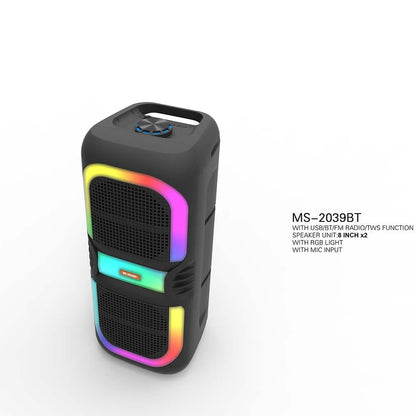 Soundbox højtaler med bluetooth, RGB-lys, FM-radio og mikrofon (56 x 24 cm.)