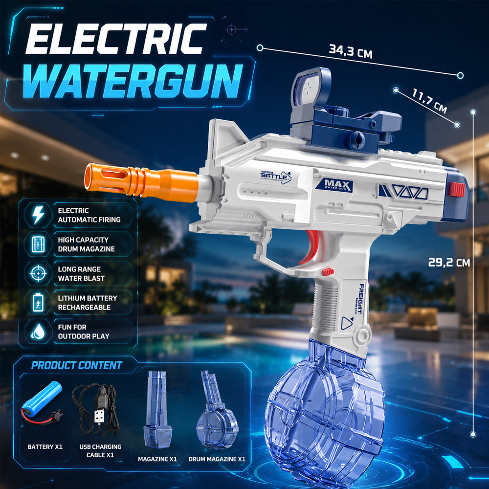 Vandpistol UZI - Elektrisk vandpistol med tromlemagasin