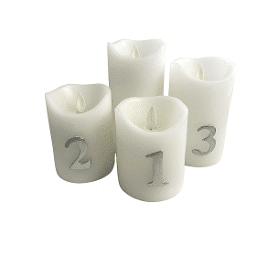 Adventslys LED m/timer og fjernbetjening - 4 stk. - 9/10/12,5/15 cm - m/3D flamme