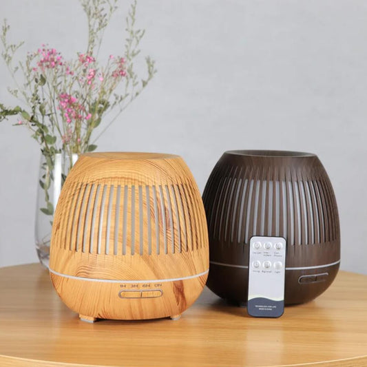 Aroma Diffuser 400 ML m/fjernbetjening - Stilren i brunt og lyst træ -