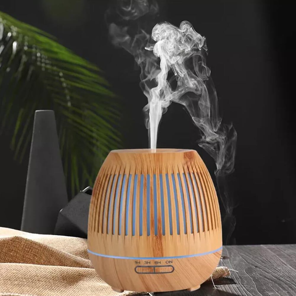 Aroma Diffuser 400 ML m/fjernbetjening - Stilren i brunt og lyst træ -