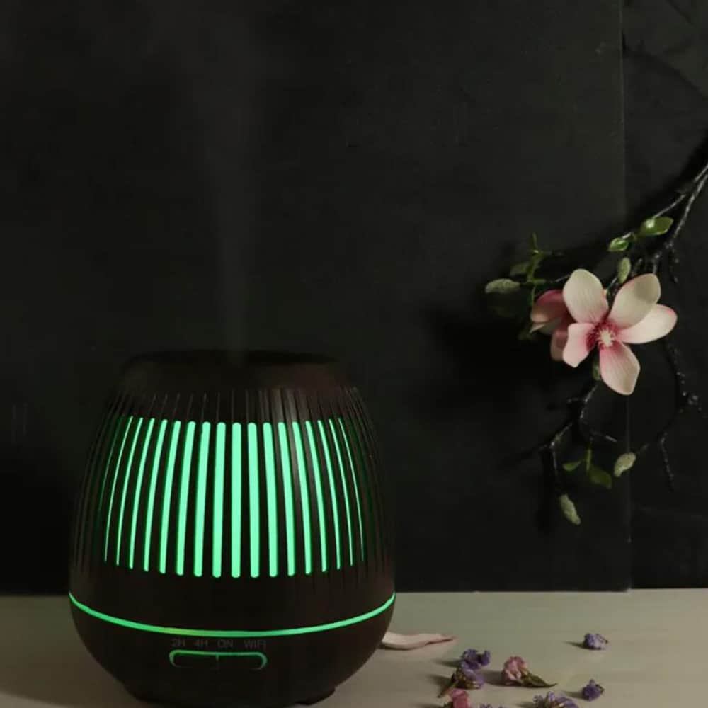 Aroma Diffuser 400 ML m/fjernbetjening - Stilren i brunt og lyst træ -