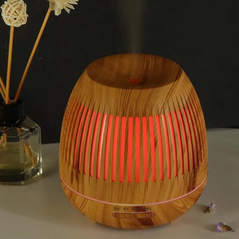 Aroma Diffuser 400 ML m/fjernbetjening - Stilren i brunt og lyst træ -