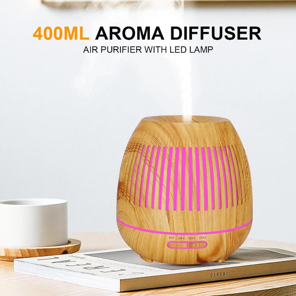 Aroma Diffuser 400 ML m/fjernbetjening - Stilren i brunt og lyst træ -
