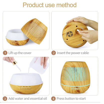 Aroma Diffuser 400 ML m/fjernbetjening - Stilren i brunt og lyst træ -