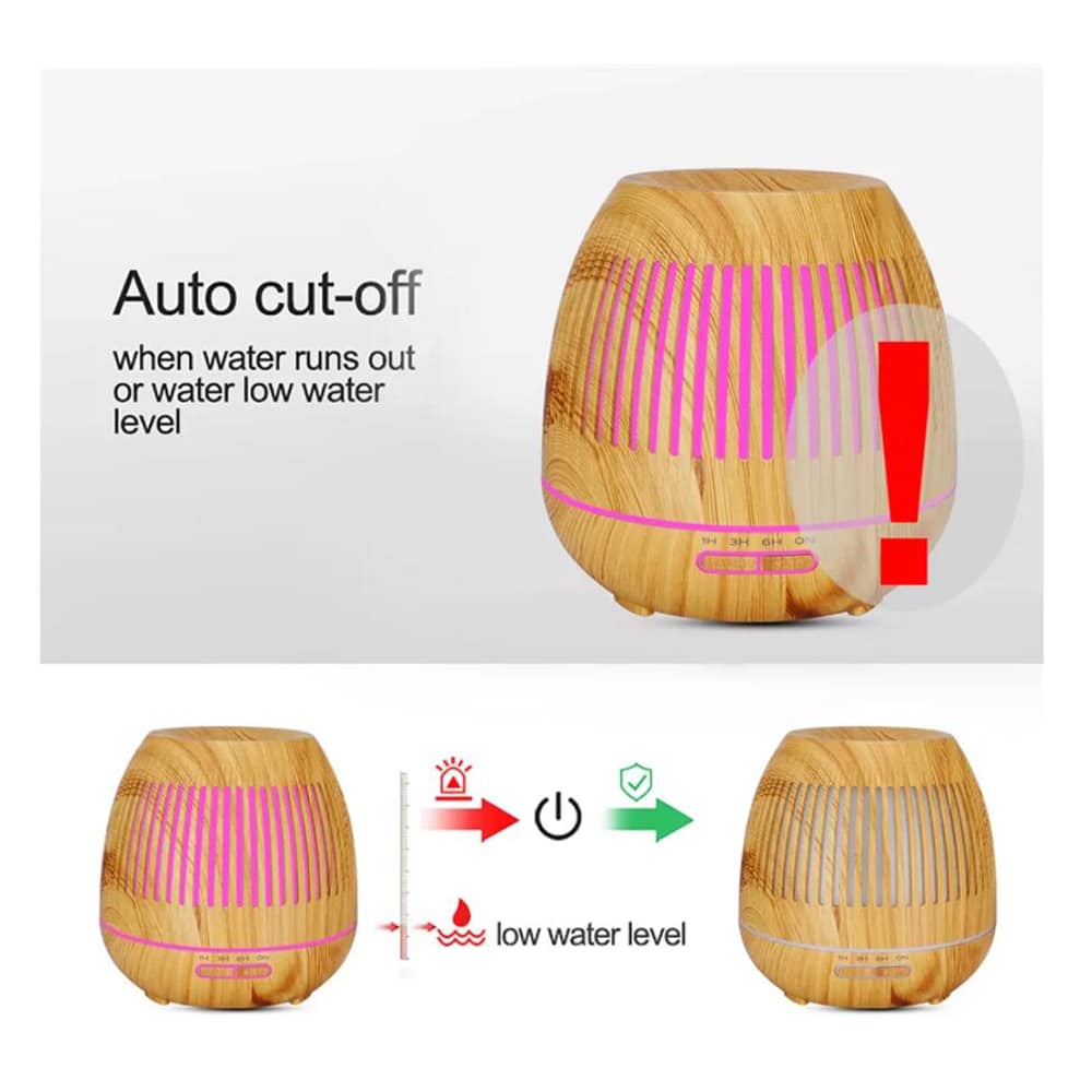 Aroma Diffuser 400 ML m/fjernbetjening - Stilren i brunt og lyst træ -