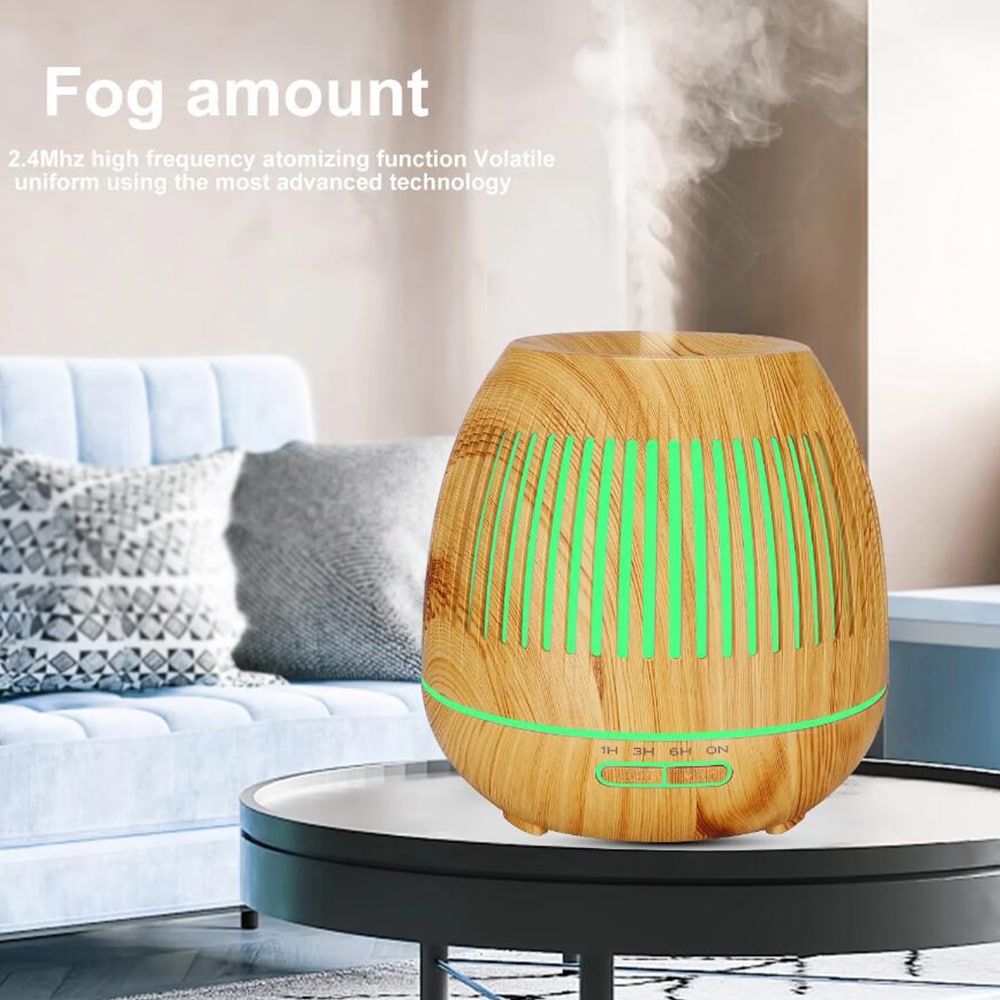 Aroma Diffuser 400 ML m/fjernbetjening - Stilren i brunt og lyst træ -