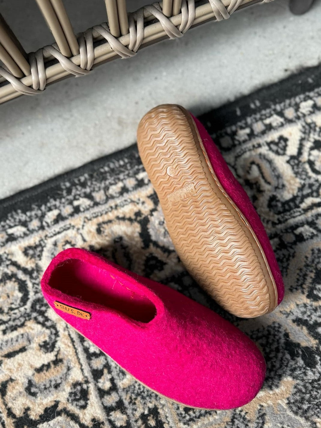 Uld hjemmesko (100% ren uld) - Model Pink m/Gummisål