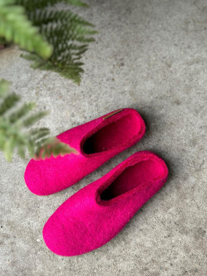 Uldtøffel (100% ren uld) – Model Pink m/Gummisål