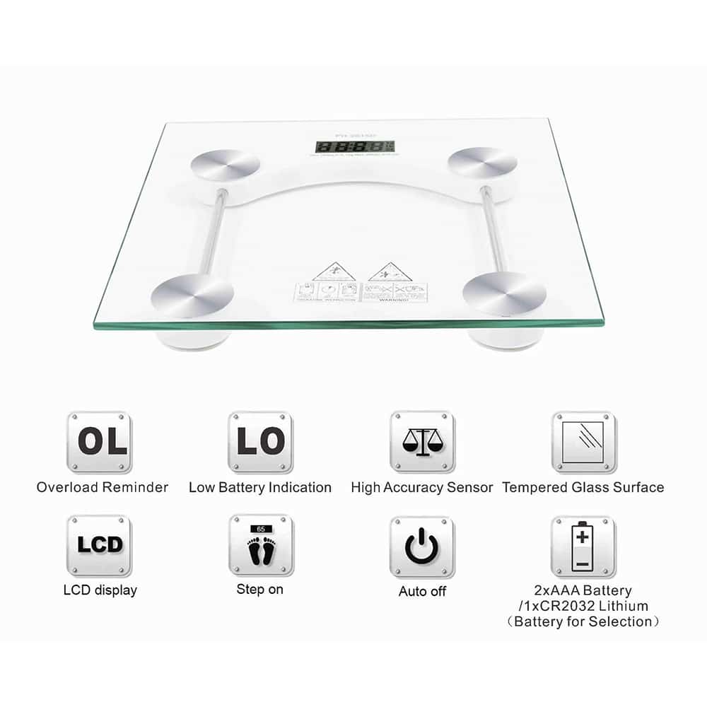 Badevægt (180 kg) med gennemsigtig glasplatform