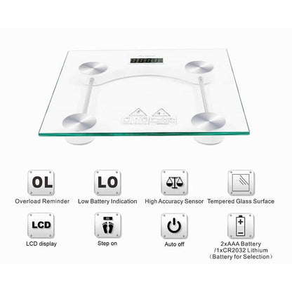 Badevægt (180 kg) med gennemsigtig glasplatform