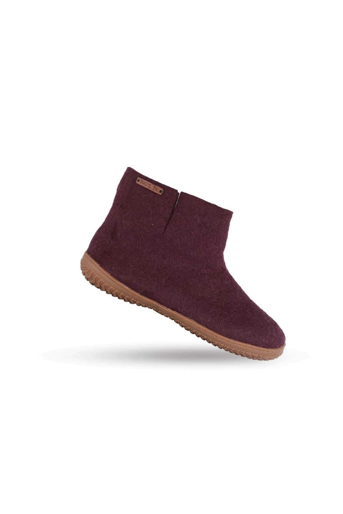Filt hjemmesko med højskaft af 100% ren uld, Model Lilla m/Gummisål - Dansk Design fra SHUS