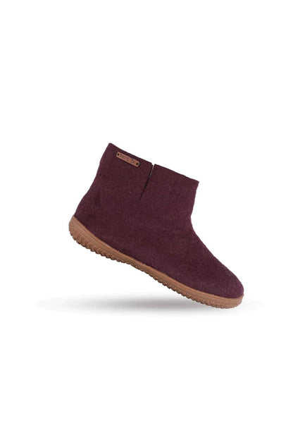 Filt hjemmesko med højskaft af 100% ren uld, Model Lilla m/Gummisål - Dansk Design fra SHUS