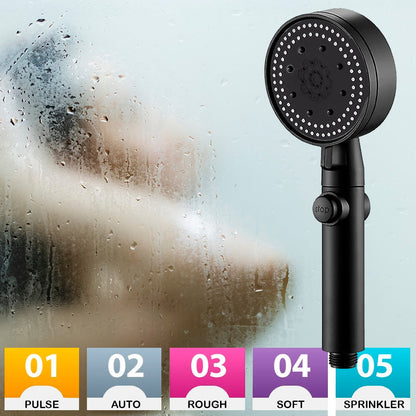 Vandbesparende brusehoved m/5 funktioner (spare op til 40% vand) - sort