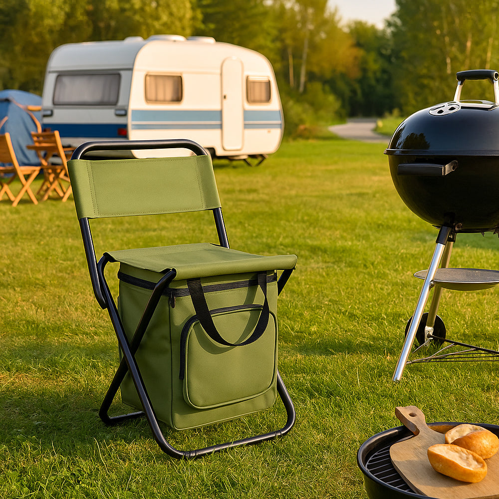 Sammenklappelig Campingstol med Ryglæn og Køletaske – Grøn