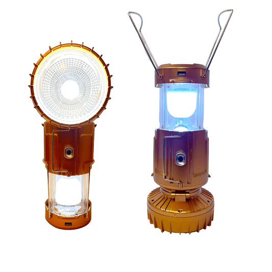 LED Camping Lampe m/batteri - kobber eller sølv - oplades via solceller