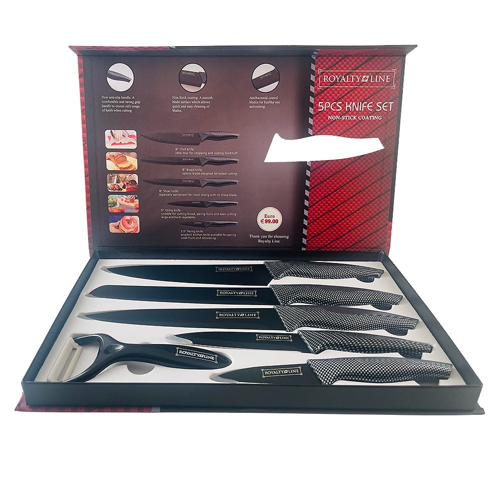 Knivsæt ( 5 dele + skræller) Royalty Line - rustfrit -