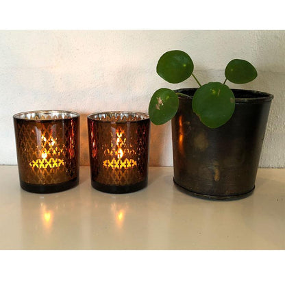 Fyrfadsstager i glas (2 stk.) kobber/sort fra SIA Home Fashion