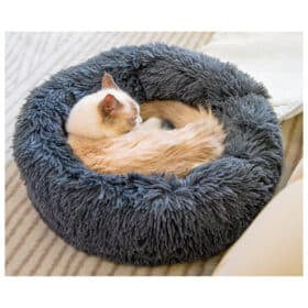 Blød og beroligende donut kattepude (sort, beige, grå, koks eller pink)